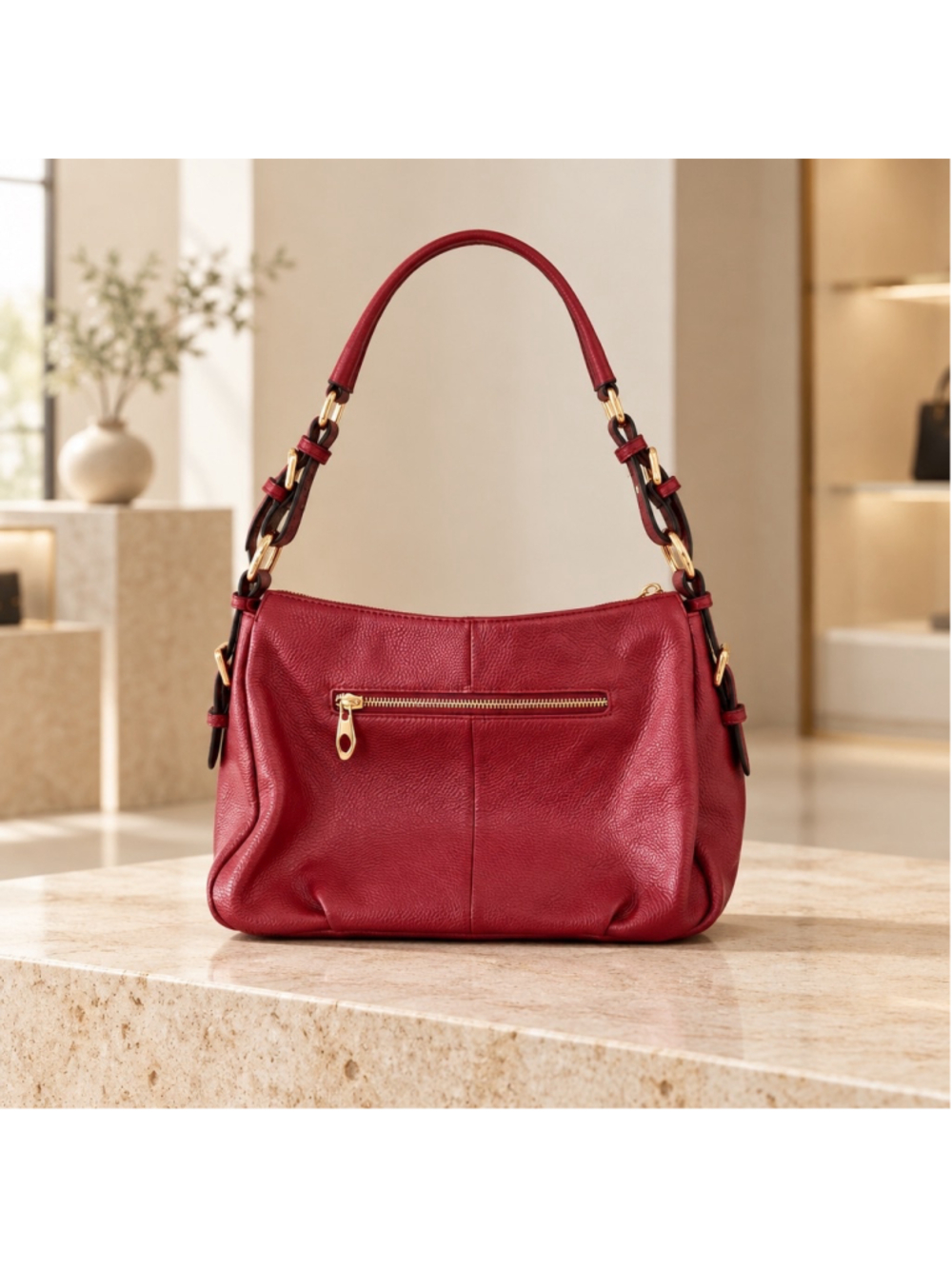 Kattee Wine Red Pebbled Leather Hobo Shoulder Bag